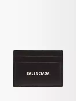 Кожаный картхолдер cash с логотипом Balenciaga, черный