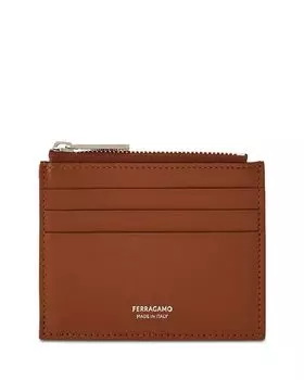 Кожаный картхолдер Florence на молнии FERRAGAMO, коричневый/бежевый