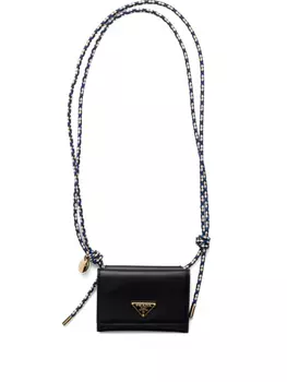 Кожаный картхолдер Prada, черный