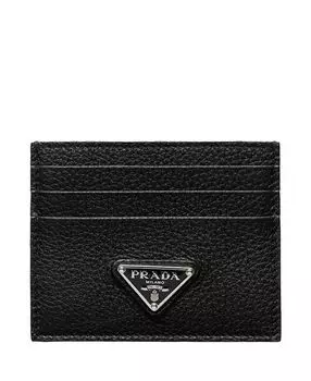 Кожаный картхолдер Prada, черный