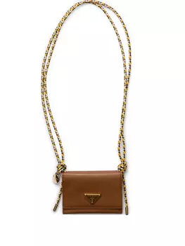 Кожаный картхолдер Prada, коричневый