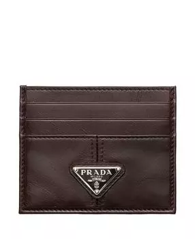 Кожаный картхолдер Prada, коричневый