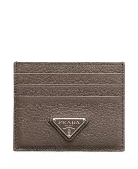 Кожаный картхолдер Prada, серый