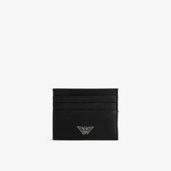 Кожаный картхолдер с логотипом Emporio Armani, черный