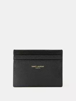 Кожаный картхолдер с логотипом Saint Laurent, черный