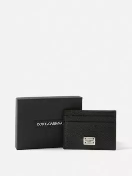 Кожаный картхолдер с металлическим логотипом Dolce & Gabbana, черный