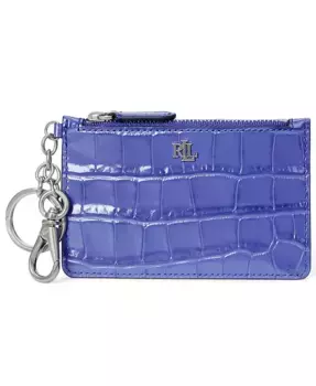 Кожаный картхолдер с молнией и тиснением под кожу крокодила Lauren Ralph Lauren, синий