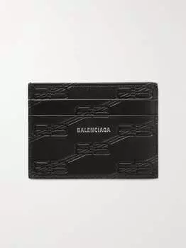 Кожаный картхолдер с монограммой и логотипом BALENCIAGA, черный