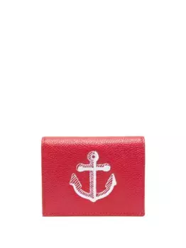Кожаный картхолдер с вышитым якорем THOM BROWNE, красный