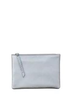 Кожаный клатч «Cosmetic» среднего размера на молнии PRIMEHIDE, серебро
