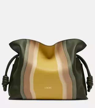 Кожаный клатч Flamenco Medium из кожи и замши Loewe, Bottle Green/Ochre