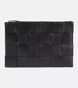Кожаный клатч Intreccio Bottega Veneta, черный