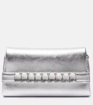 Кожаный клатч Kya с металлическим отливом Jimmy Choo, Silver/Crystal
