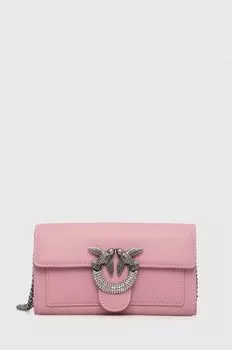 Кожаный клатч Pinko, розовый