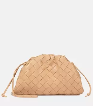 Кожаный клатч Pouch Mini Intrecciato Bottega Veneta, бежевый