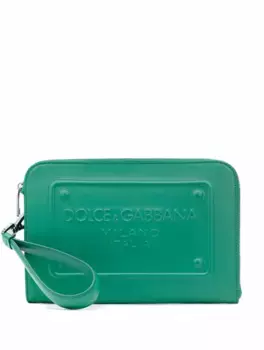 Кожаный клатч с логотипом Dolce&Gabbana, зелёный