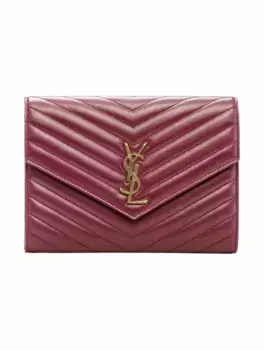 Кожаный клатч с логотипом Saint Laurent, бордовый