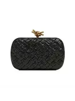 Кожаный клатч с плиссированным узлом Bottega Veneta, черный