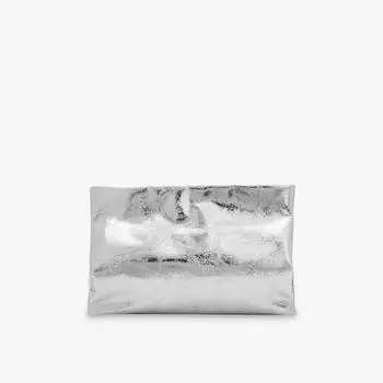 Кожаный клатч с тисненым логотипом Bettina Allsaints, серый