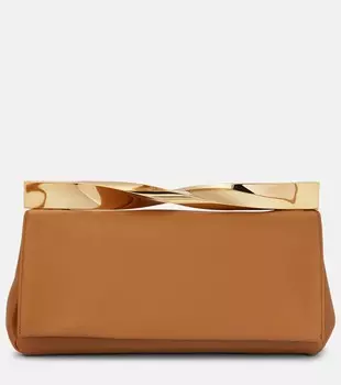 Кожаный клатч Twist Aquazzura, бежевый