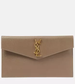 Кожаный клатч Uptown Saint Laurent, бежевый