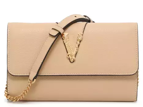 Кожаный клатч Versace, бежевый