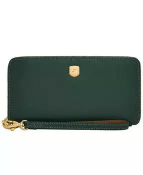 Кожаный континентальный кошелек Lennox на молнии Fossil, зеленый