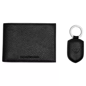 Кожаный кошелек + брелок для ключей Emporio Armani, черный