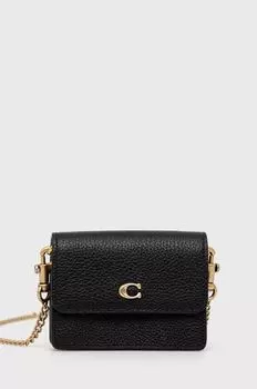 Кожаный кошелек C6718 Футляр для карт с полуклапаном Coach, черный
