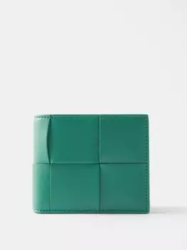 Кожаный кошелек cassette intrecciato, складывающийся в два раза Bottega Veneta, зеленый