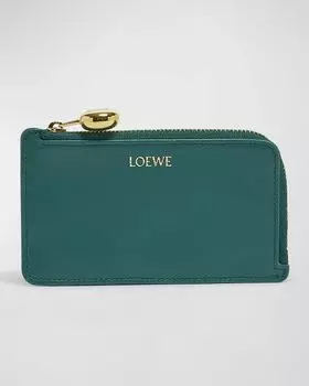 Кожаный кошелек для карт Pebble на молнии Loewe, цвет Emerald Green