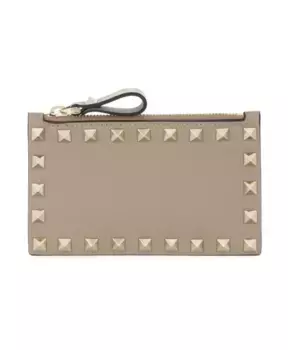 Кожаный кошелек для кредитных карт с декором Valentino Garavani, бежевый