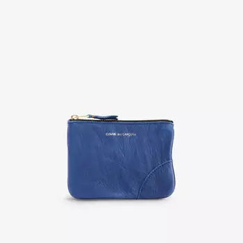 Кожаный кошелек для монет с фольгированным логотипом Comme des Garons, темно-синий