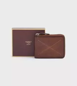 Кожаный кошелек для монет с круглой молнией и RFID-меткой X Stitch OSPREY LONDON, коричневый