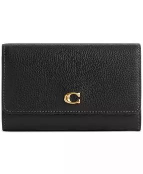 Кожаный кошелек Essential среднего размера с клапаном Coach, черный