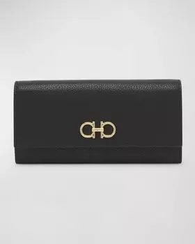 Кожаный кошелек Gancino с клапаном и ремешком-цепочкой Ferragamo, цвет Nero