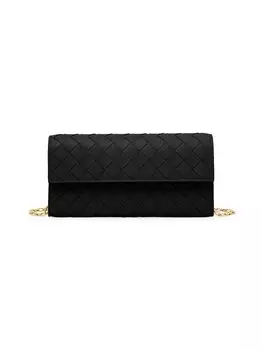 Кожаный кошелек Intrecciato на цепочке Bottega Veneta, черный