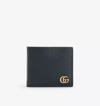 Кожаный кошелек Marmont, складывающийся в два слоя Gucci, цвет nero