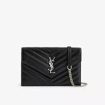 Кожаный кошелек на цепочке с монограммой-конвертом Saint Laurent, черный