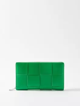 Кожаный кошелек на кассетной молнии Bottega Veneta, зеленый