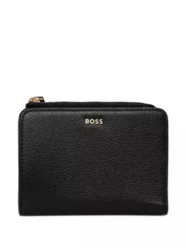 Кожаный кошелек на молнии BOSS, черный