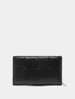 Кожаный кошелек на молнии intrecciato Bottega Veneta, черный
