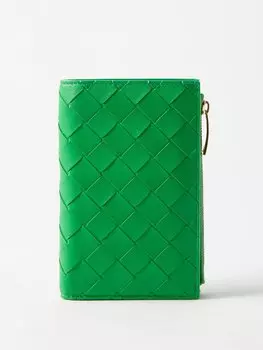 Кожаный кошелек на молнии intrecciato Bottega Veneta, зеленый
