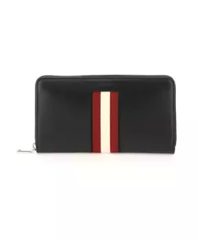 Кожаный кошелек на молнии со вставкой из ремешка с полосками Bally, черный