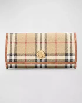 Кожаный кошелек с клапаном в клетку Halton Burberry, цвет Archive Beige