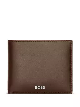 Кожаный кошелек с логотипом BOSS, коричневый