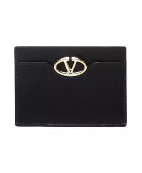 Кожаный кошелек с логотипом и визитницей Valentino Garavani, черный