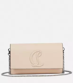 Кожаный кошелек с логотипом на цепочке Christian Louboutin, бежевый