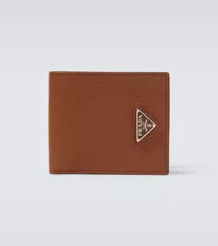 Кожаный кошелек с логотипом Prada, Cognac