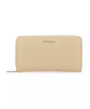 Кожаный кошелек с металлическим логотипом Coccinelle, бежевый